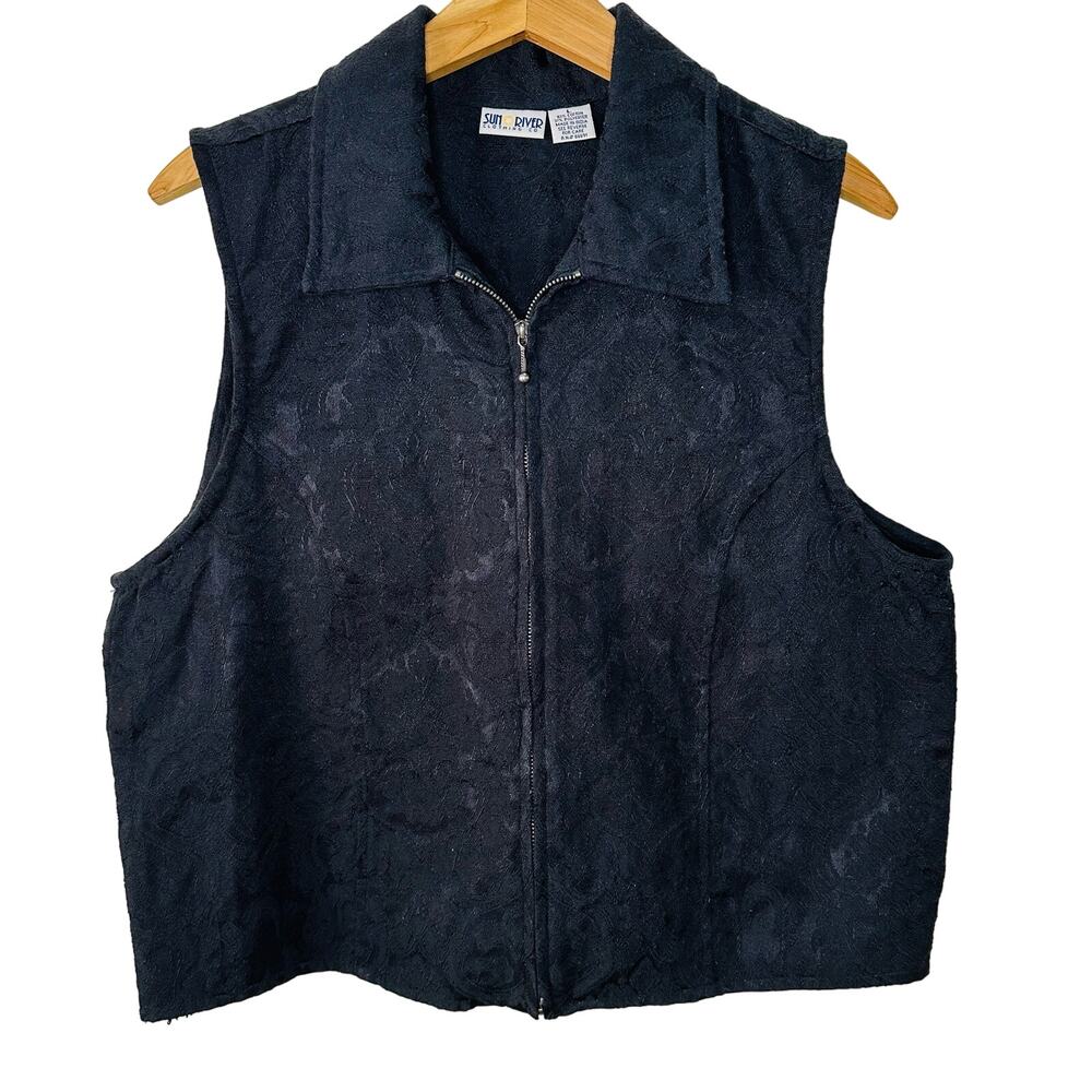 Sun River Vintage Black Jacquard Textured Full Zip Classic Unlined Vest Size L